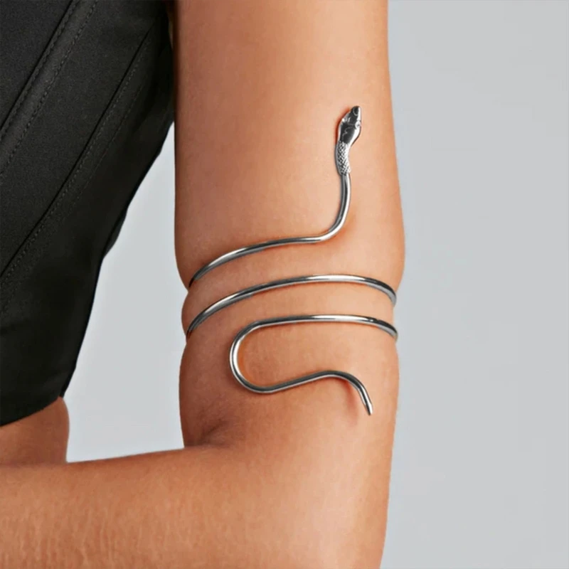 Costume Metal Snake Armband Punk Metal Coiled Snake Spiral Upper Arm Cuff Flexible Medusa Bracelet Hollween