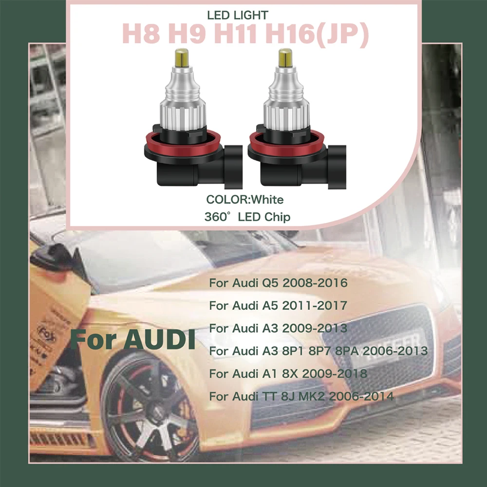 For Audi Q5 A1 A3 A5 TT 8J MK2 SUNKIA 2Pcs/Set 360 Degree Auto Car LED Light H11 H8 H9 H16（JP） Fog Lamp Headlights