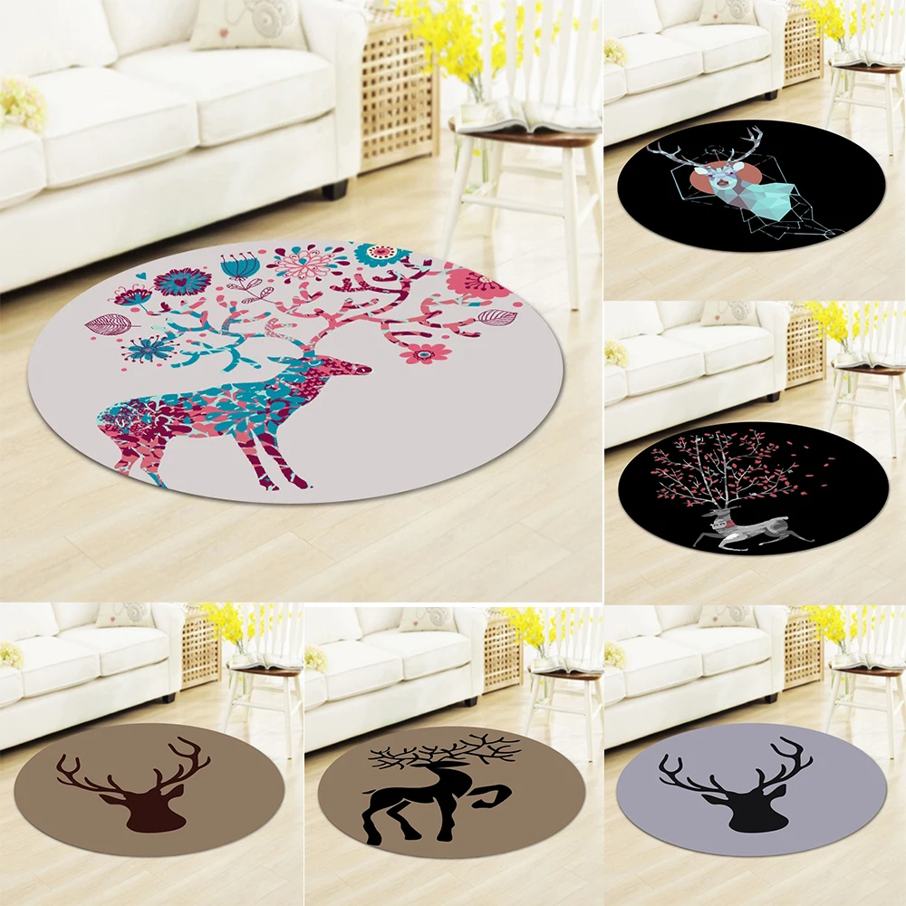 Round Rug with Artistic Floral Deer – Nordic Style Soft Durable Floor Decor for Bedroom & Reading Nook - view 4