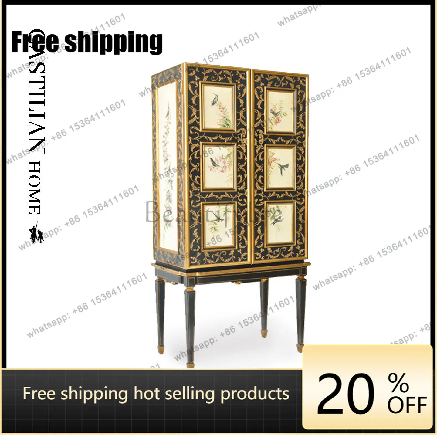 HOT Neoclassical Painted Large Capacity Storage Cabinet Villa Living Room Entrance Cabinet C2188