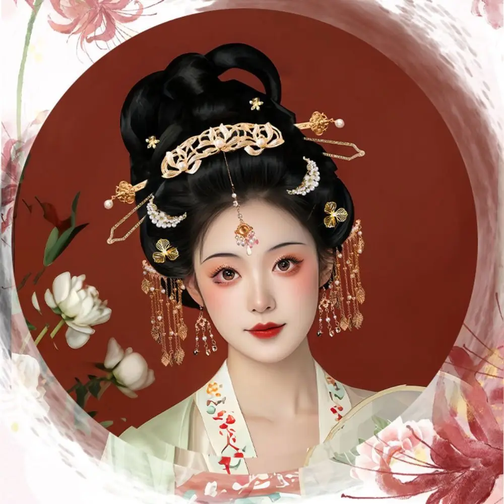 1 مجموعة الرجعية النمط الصيني القديم الشعر عصا الكلاسيكية اللؤلؤ تانغ سلالة دبوس الشعر أنيقة شرابة Hanfu إكسسوارات الشعر مجوهرات