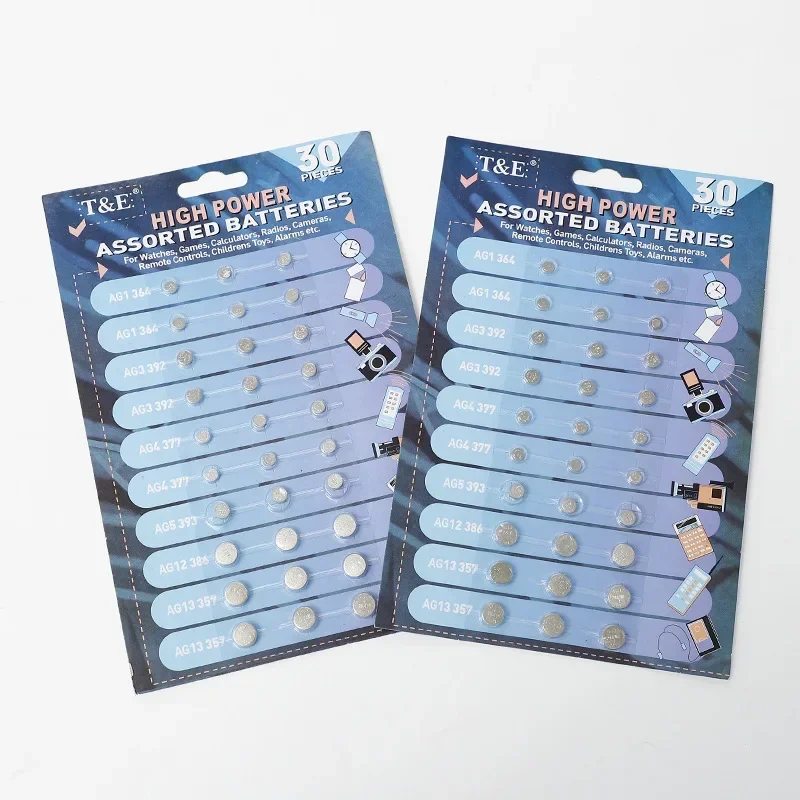 30PCS Mixed Battery Set AG13 LR44 A76 LR1154 GP7 AG1 AG3 AG4 AG10 AG12 SR44 For Watch Remote Control Small Electronic Devices