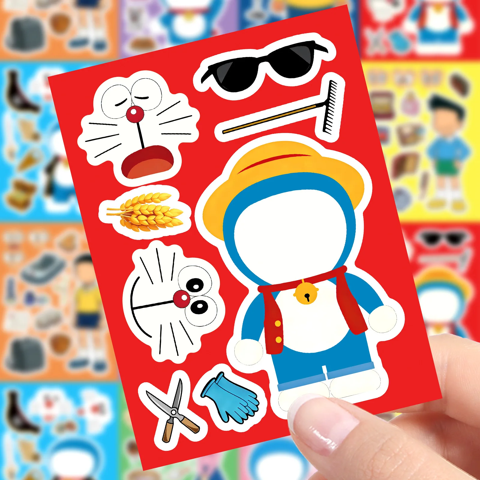8/16Sheets Doraemon Anime Cartoon Puzzle Sticker DIY Phone Laptop Luggage Skateboard Graffiti Decals Fun for Kid Gift