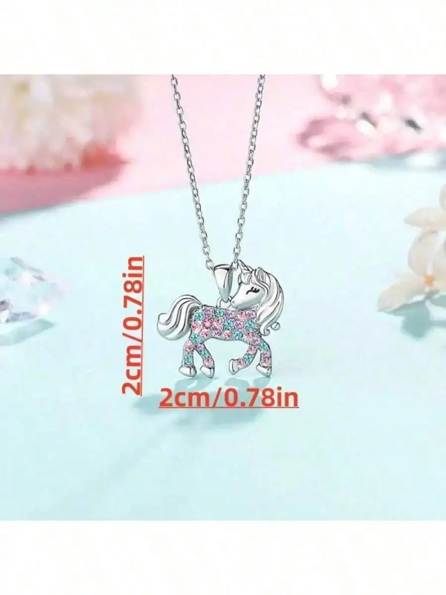 1/2Pack Colorful Pony Unicorn Pendant Necklace with Colorful Water Diamond Inlaid Cute Jewelry Perfect for Birthday Holidays and Party Gifts