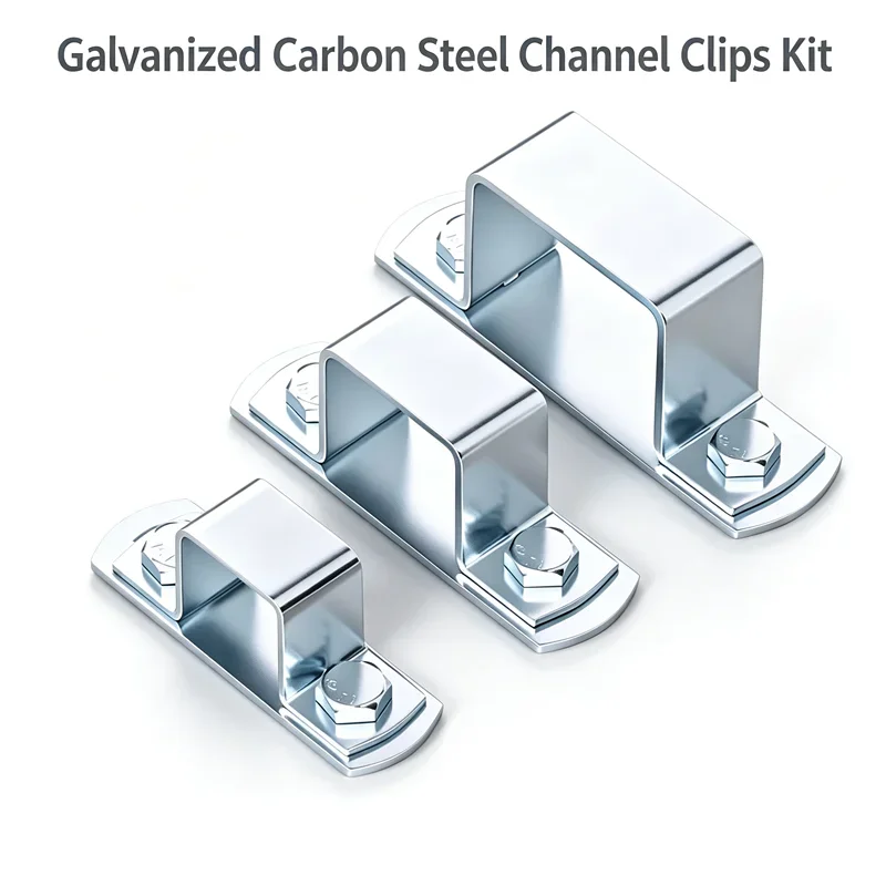 Galvanized U-Type Pipe Clamp Kit, Carbon Steel Square Tube Horse Clips, Right Angle Mounting Support Brackets