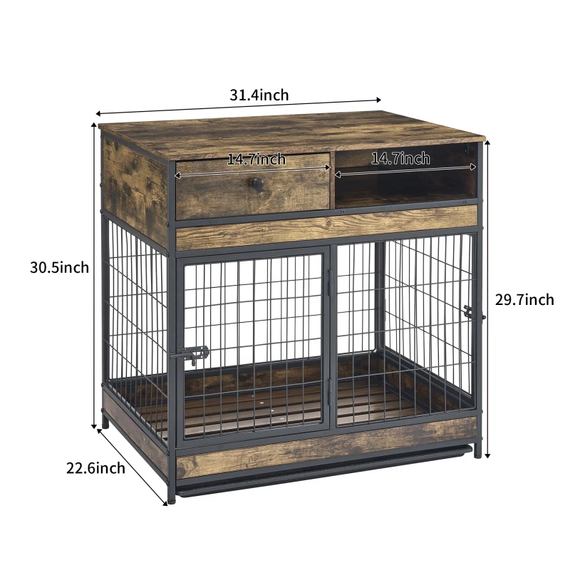 Furniture Dog Cage Crate with Double Doors ,Rustic Brown,31.5