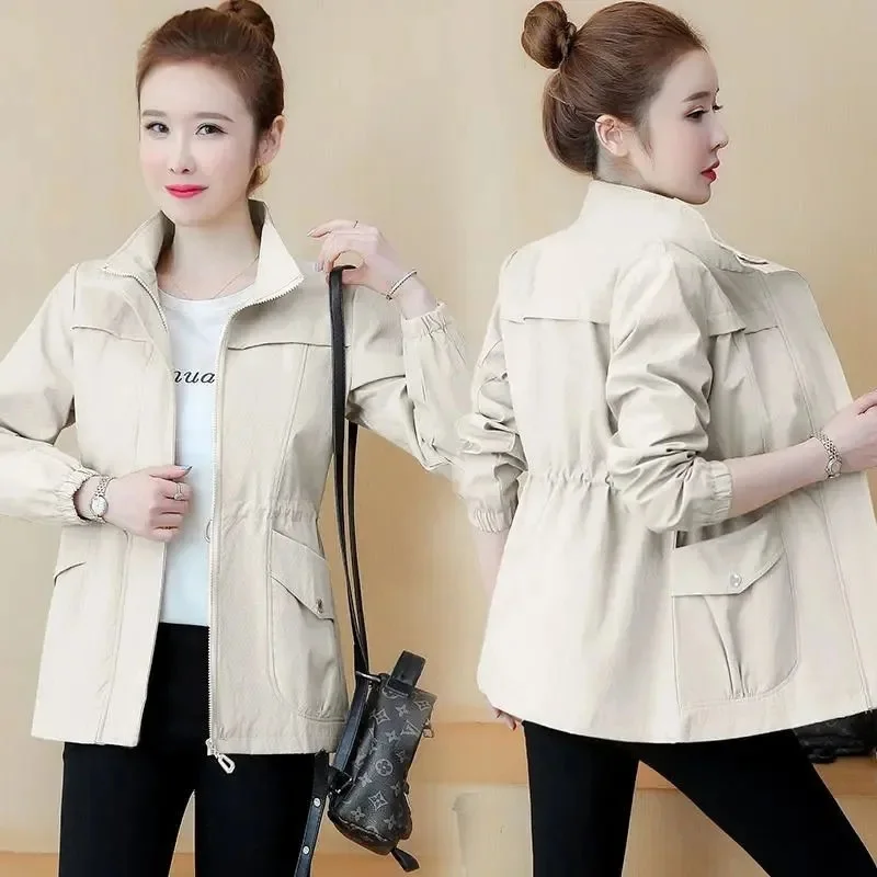 2025 New Short Jacket Women Double Layer Windbreaker Autumn Casual Slim Coat Fashion Stand-Up Collar Casual Ladies Jacket