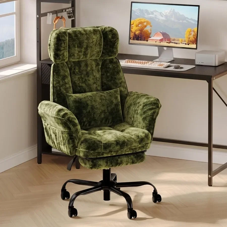 Office criss cross chair with armrests and headrest, olive green fabric, ergonomic support and modern design