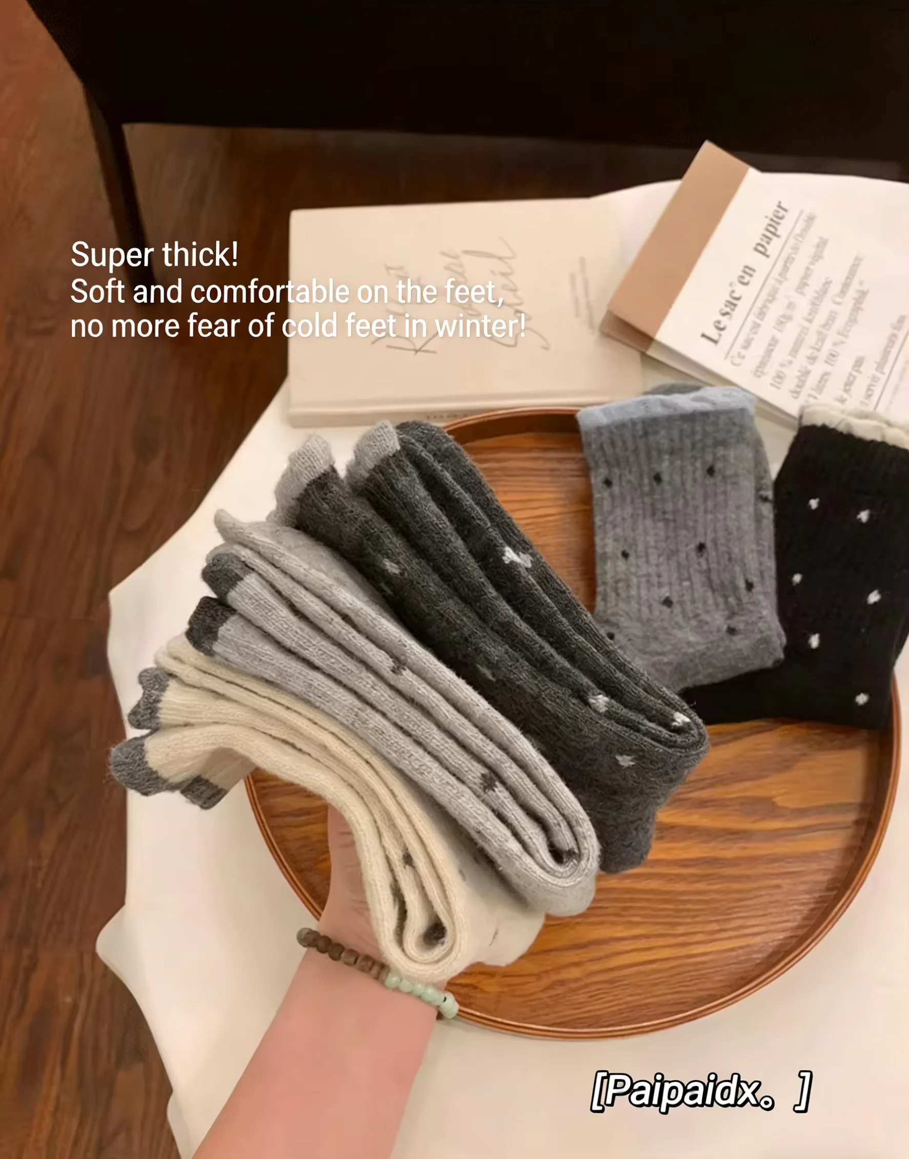 5 Pairs Women's Wave Dot Mid-Tube Velvet Socks Thick Insulation Warm Cozy Tube Socks for Spring Autumn Winter Multifunctional