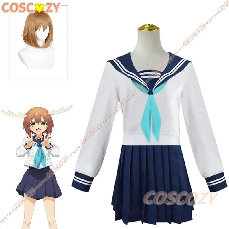 Disfraz de Cosplay de Shikanoko Noko, uniforme escolar de Anime, falda JK, peluca de red rosa