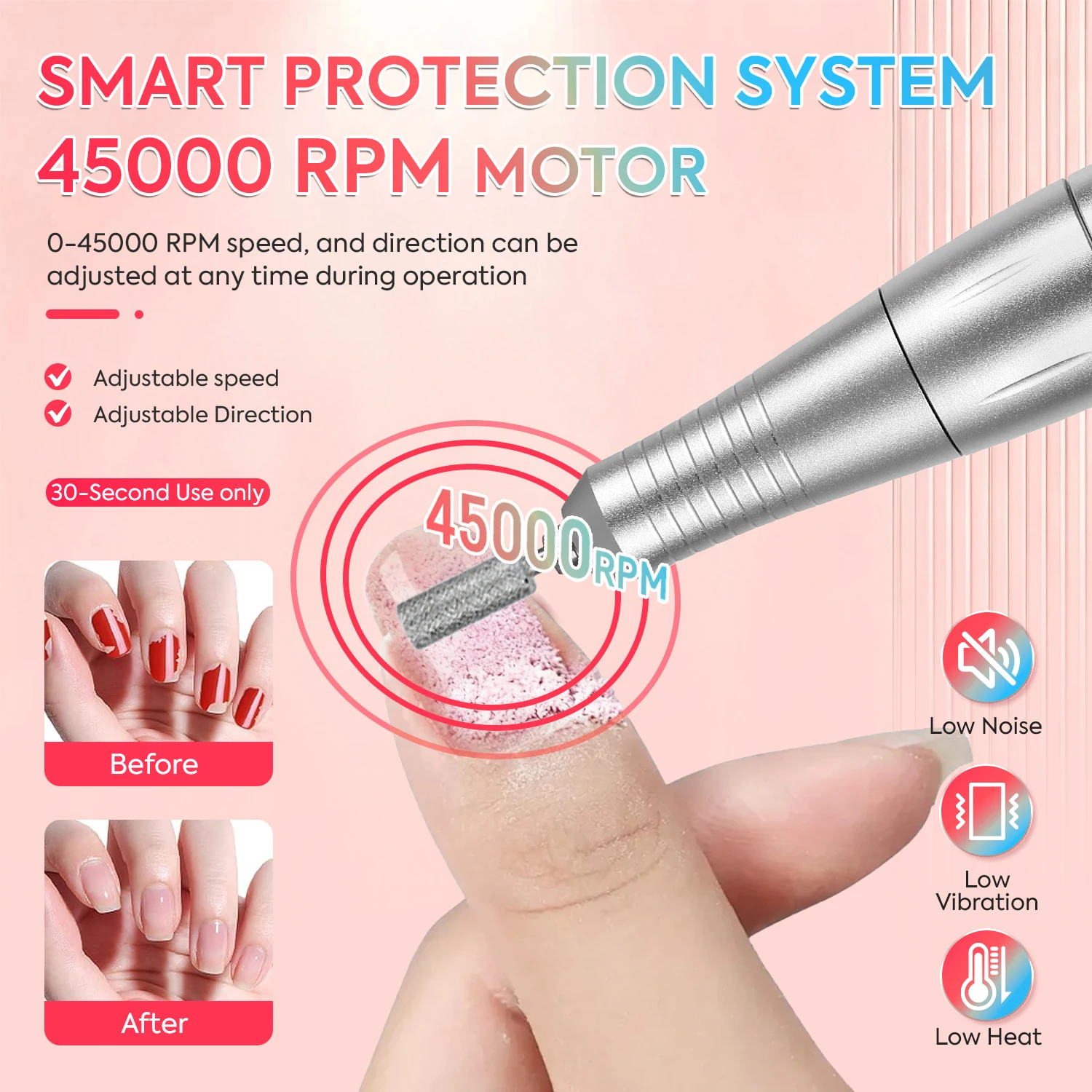 ماكينة حفر أظافر احترافية قابلة لإعادة الشحن 45000 دورة في الدقيقة للأظافر ملف كهربائي مع شاشة عالية الدقة قلم مانيكير معدني لصنفرة الأظافر #3
