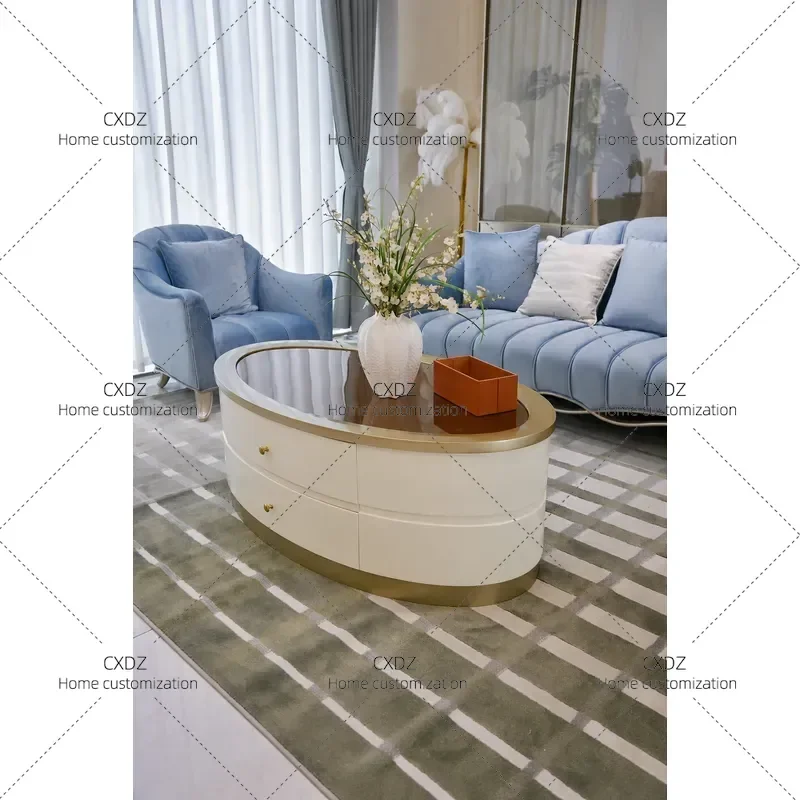 Tempered Glass Solid Wood Coffee Table Round Modern Light Luxury Living Room Tea Table Simple Hollow Design for Small