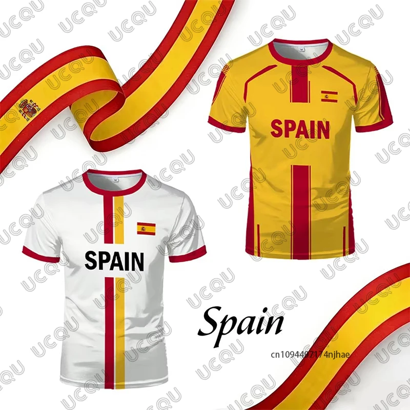 Summer New Spain Flag Print Soccer Jersey For Men Women T-Shirt Outdoor Breathable Sports Training O-neck Tees Casual Kids Tops