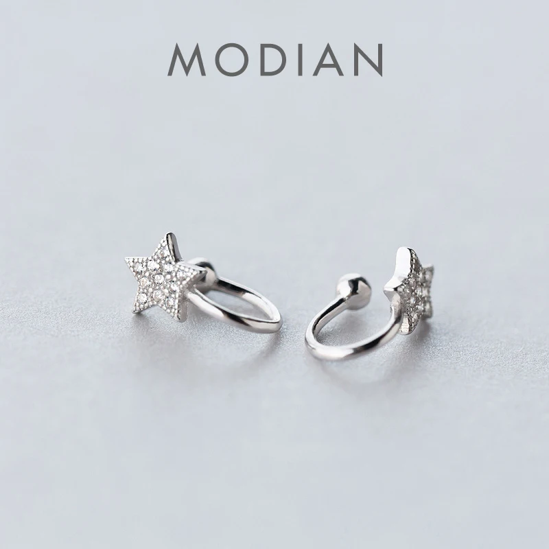 Modian 2025 NOWE Klipsy Kolczyki Z Urokiem Oryginalne 925 Sterling Silver Jasne Gwiazdy Kolczyki dla Kobiet Moda Drobna Biżuteria