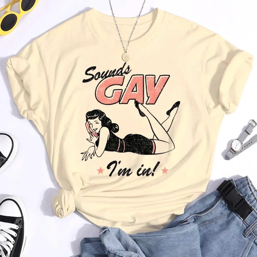 Vintage LGBT T-shirt Sound Gay Funny Tees Personality Y2k Tops Pride Month Lesbian Bisexual Shirts Fashion Casual Female Clothes