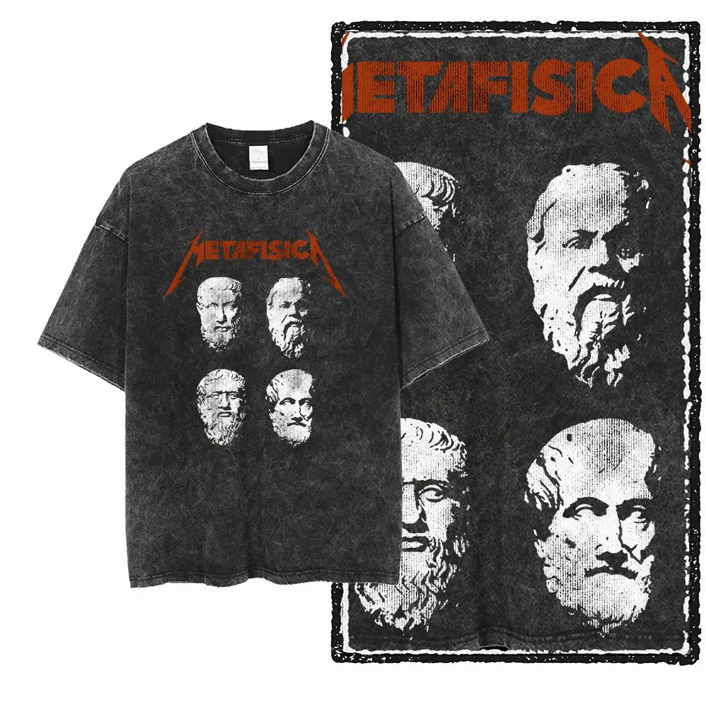 Big Size Black Cotton Washed Distressed Graphic Vintage Streetwear Men's T-Shirt G25