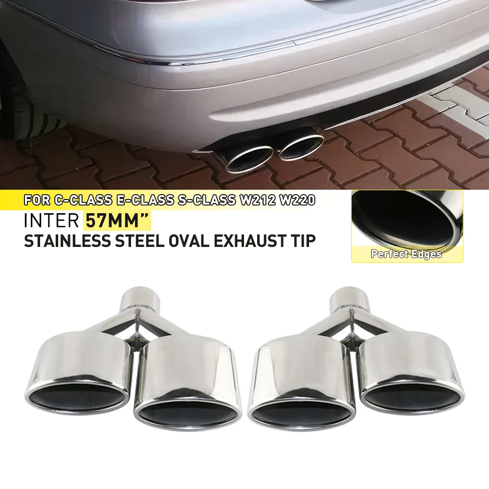 

Y Style Muffler End Throat Tail Pipe Stainless Steel Dual Exits Oval Exhaust Tip 57mm For C-Class E-Class S-Class W212 W220