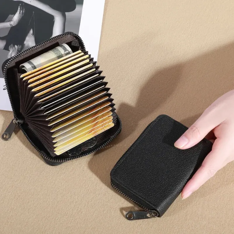 PU-Kartenhalter mit 20 Details – Anti-Entmagnetisierungs-Kredit-/Bank-/ID-Kartenetui, mit Münzfach und Visitenkarten-Organizer-Tasche