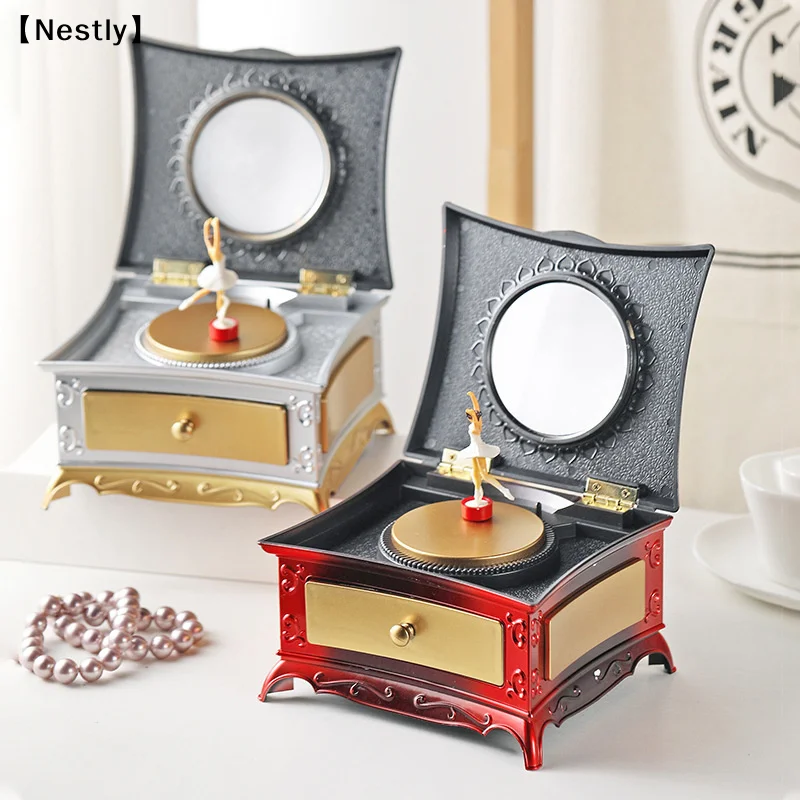 Rotating Dancer Ballerina Piano Music Box Jewelry Organizer Ballerina Wind-Up Music Box Storage Organizer With Mirror〔Nest〕