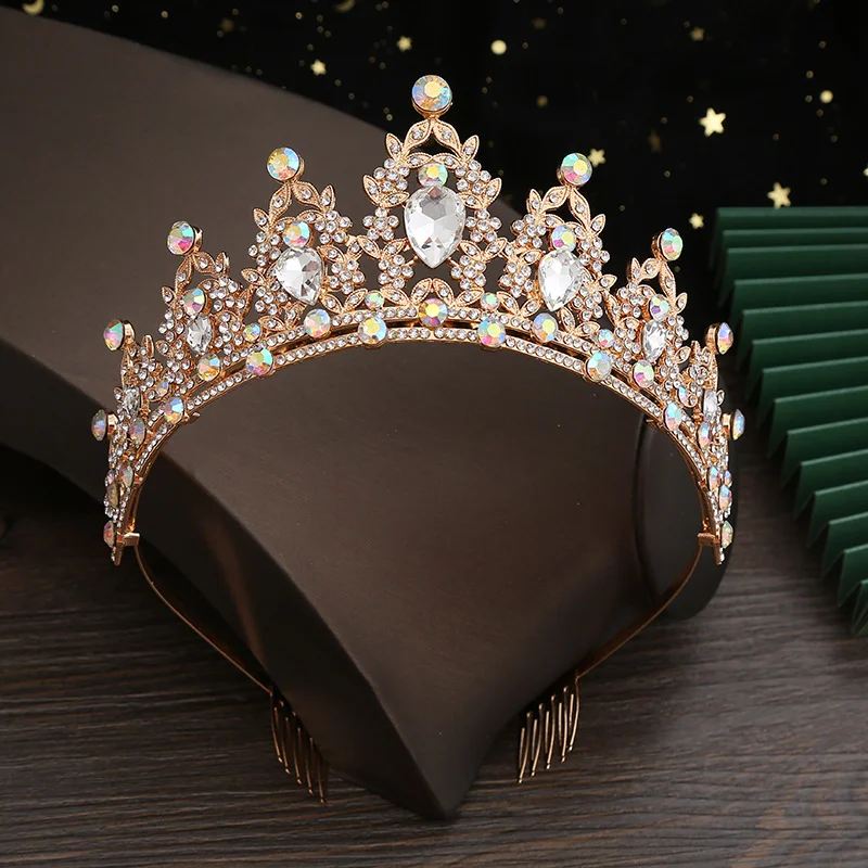 New Ladies Exquisite Fashion Crown Bride Wedding Alloy Rhinestone Crown Queen Birthday Anti-slip Comb Headband Hair Accessories