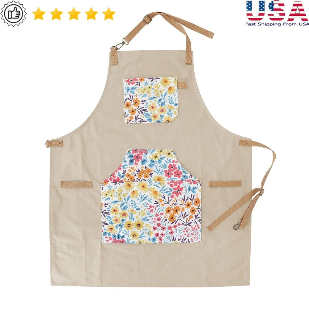 

Floral Gardening Apron Durable Waterproof Adjustable Fit with Deep Pockets Tools and Accessories Ideal Hobby Gardeners