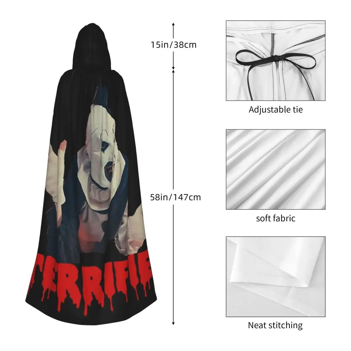 Custom Halloween Movie Terrifier Horror Clown Long Hooded Cloak Witch Medieval Costume Cosplay Cape HalloweenParty Adult Unisex