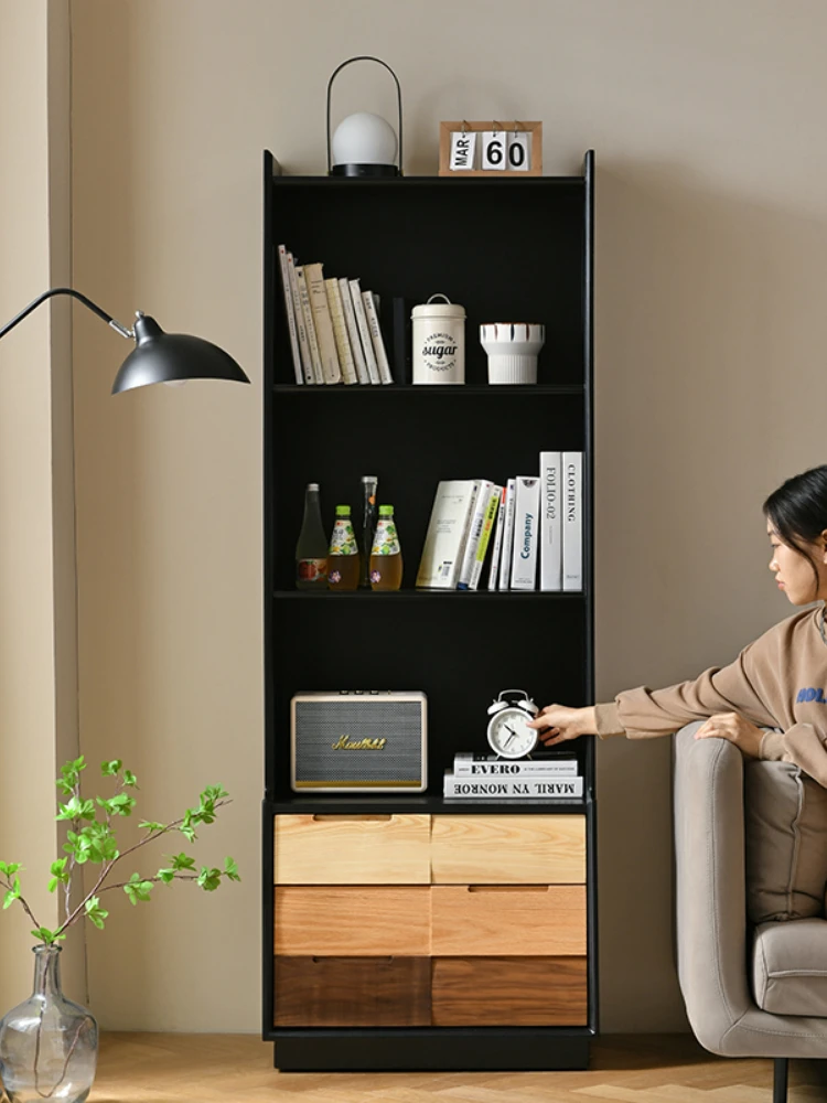 Pure solid wood bookshelves, children's bookcases, simple living room floor-to-ceiling integration