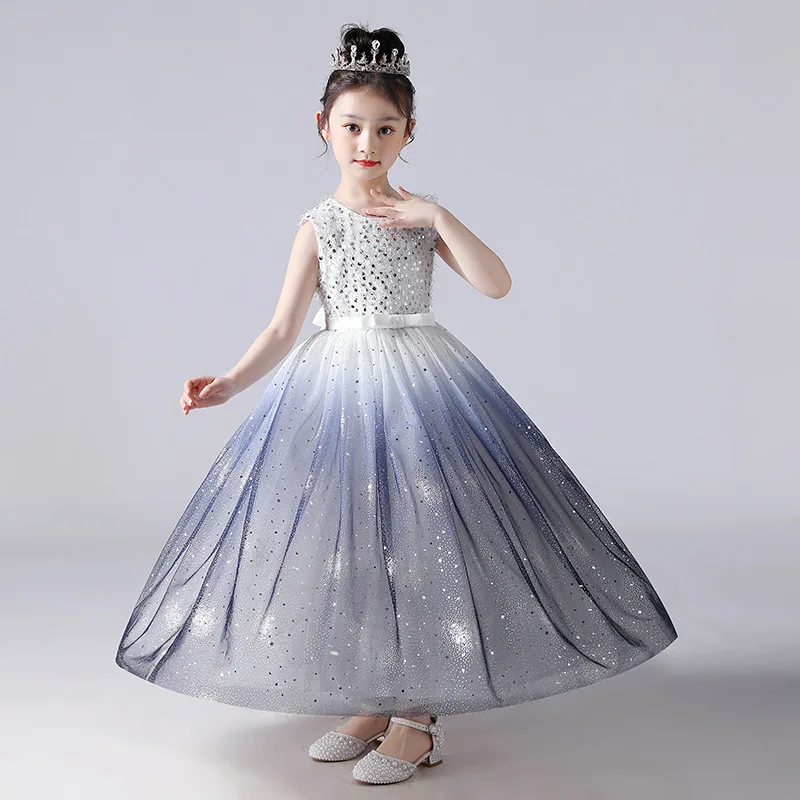 

Elegant Dress For Flower Girls Sleeveless Sequin Beaded Princess Dress For Teens Wedding Birthday Party Pageant Prom Puffy Gown