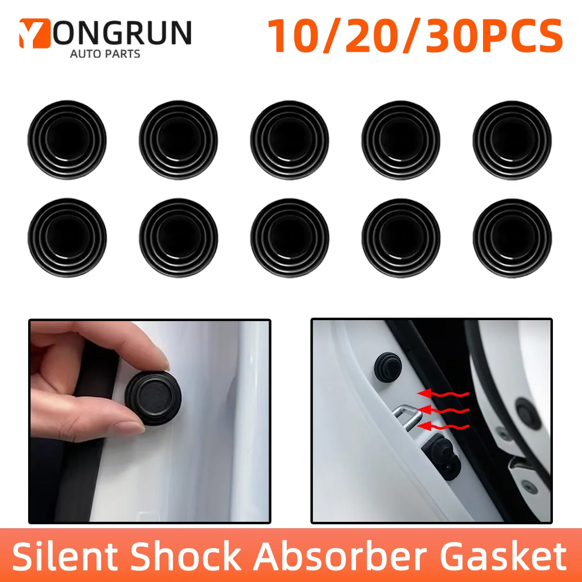 YONGRUN 10/20/30PCS Protetores de Porta de Carro Pretos, Almofadas de Silicone Autoadesivas Redutoras de Ruído, Almofadas de Silicone Amortecedoras para Porta-Malas