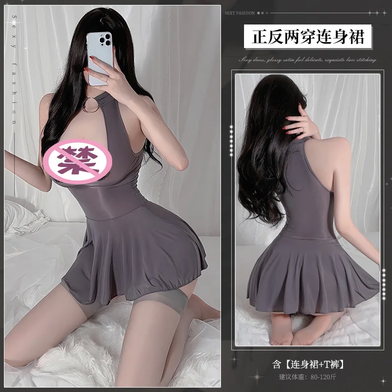 Womens Sexy Lingerie High Fork Cheongsam Pajamas Erotic High Slit Mini Dress Temptation Mini Qi Pao Sleepwear Open Chest Uniform