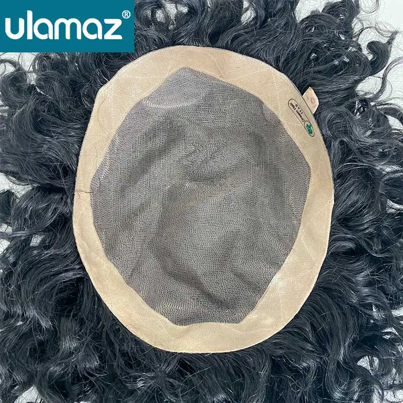 Water Wave Men Wig Curly Toupee Hair Men Mono Hair System Wigs Human Hair Male Hair Prosthesis Black/Brown Hair Wig For Men