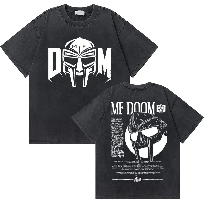 

Винтажная промытая футболка с принтом в виде рапера Mf Doom Madvillain, Мужская свободная футболка большого размера, Мужская футболка в стиле хип-хоп, модная уличная футболка