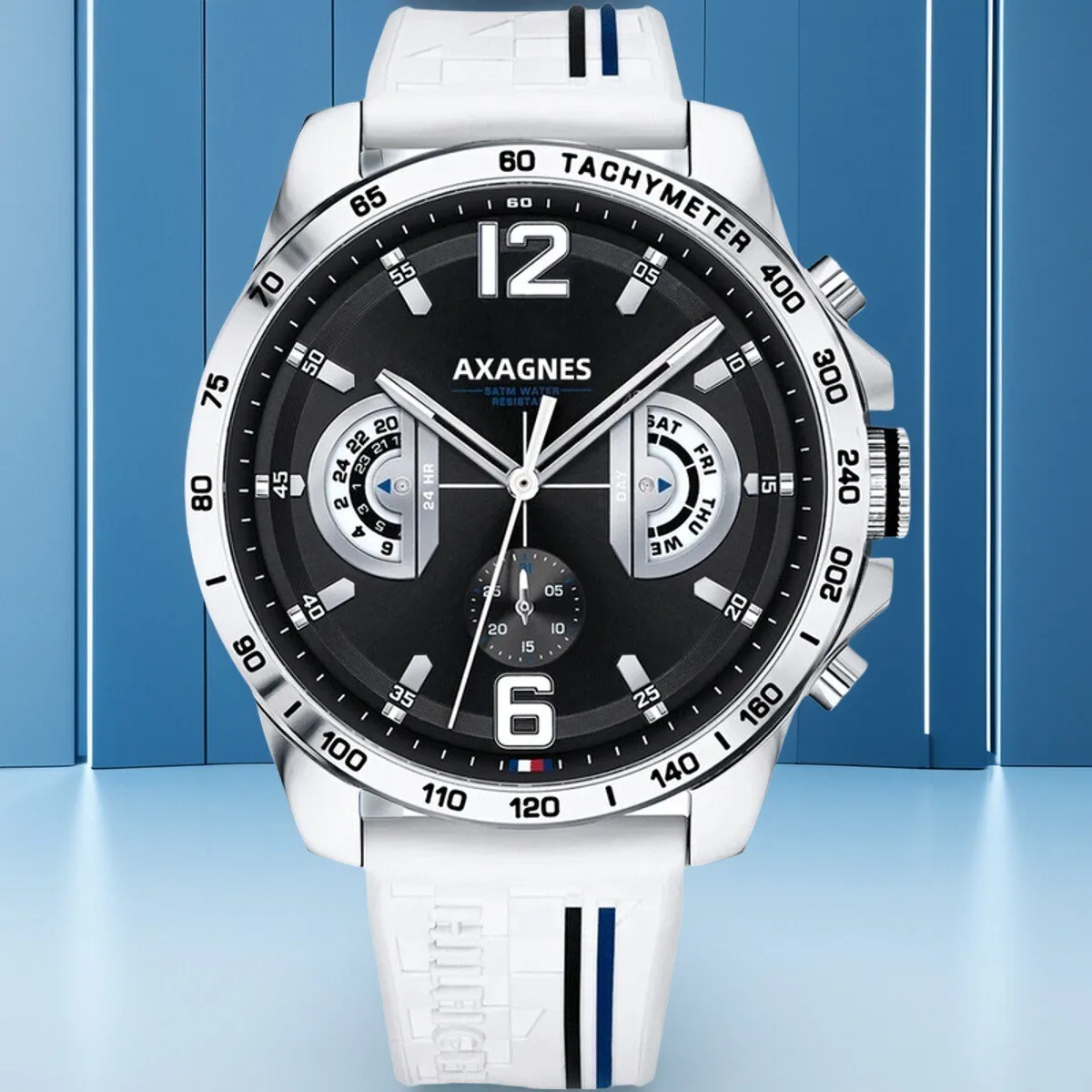 ساعة كوارتز أصلية متعددة الوظائف للرجال من TM مع سوار من السيليكون أو الفولاذ المقاوم للصدأ أو الجلد، قرص فرعي ليوم وتاريخ