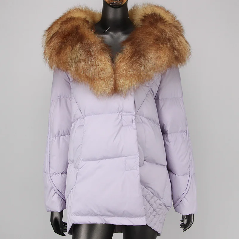 FURYOURSELF-abrigo con cuello de piel de zorro Natural Real para mujer, chaqueta cálida de plumón de pato blanco, prendas de vestir de lujo, ropa de calle femenina, invierno, 2023