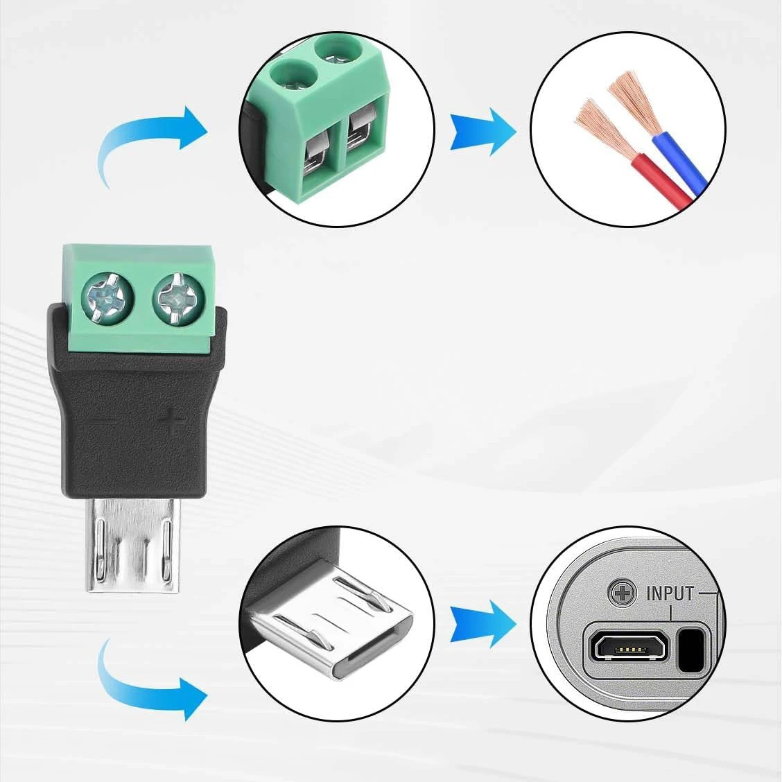 5PCS Terminale a vite a 2 pin per adattatore Micro USB Micro-usb Morsettiera a vite maschio Connettore di ricarica Connettore adattatore collegabile