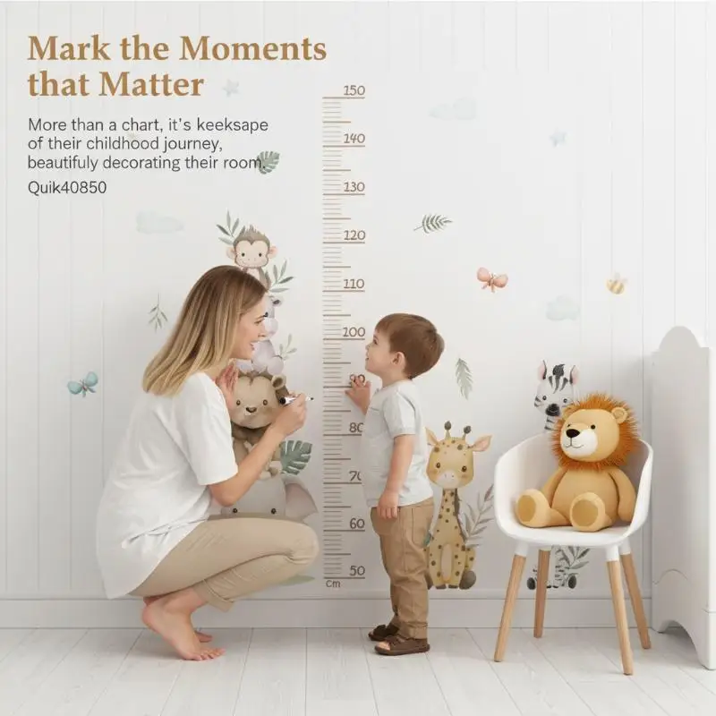 Children's Growth Chart Sticker Jungle Animals Height Ruler Removable Wall Decals For Nursery Room Baby Kids