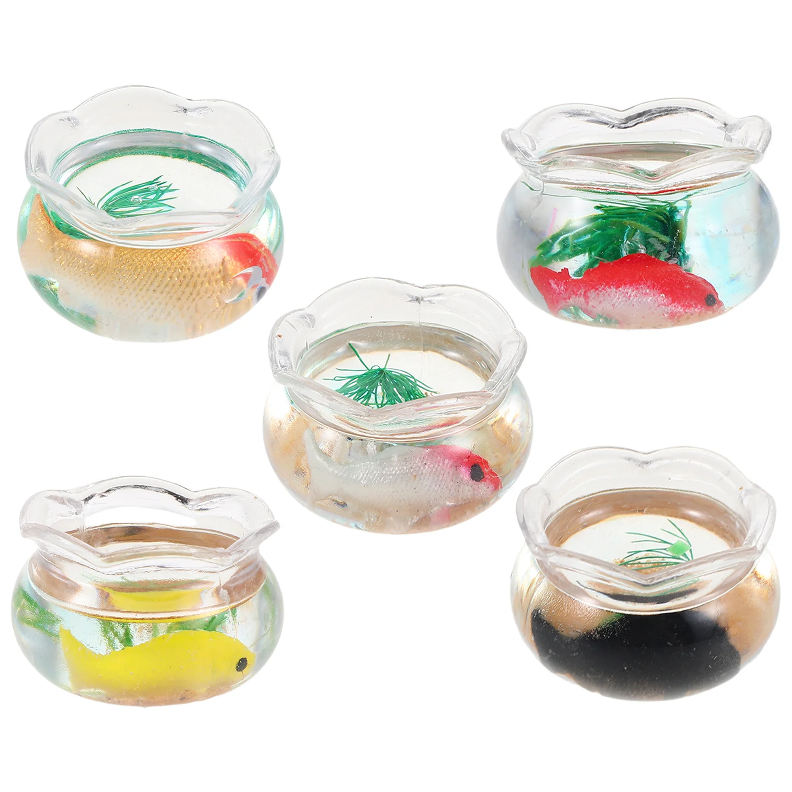 

5Pcs Miniature Koi Fish Tank with Realistic Water Plants and Simulated Aquarium Scene for Dollhouse Garden Decor Small Round