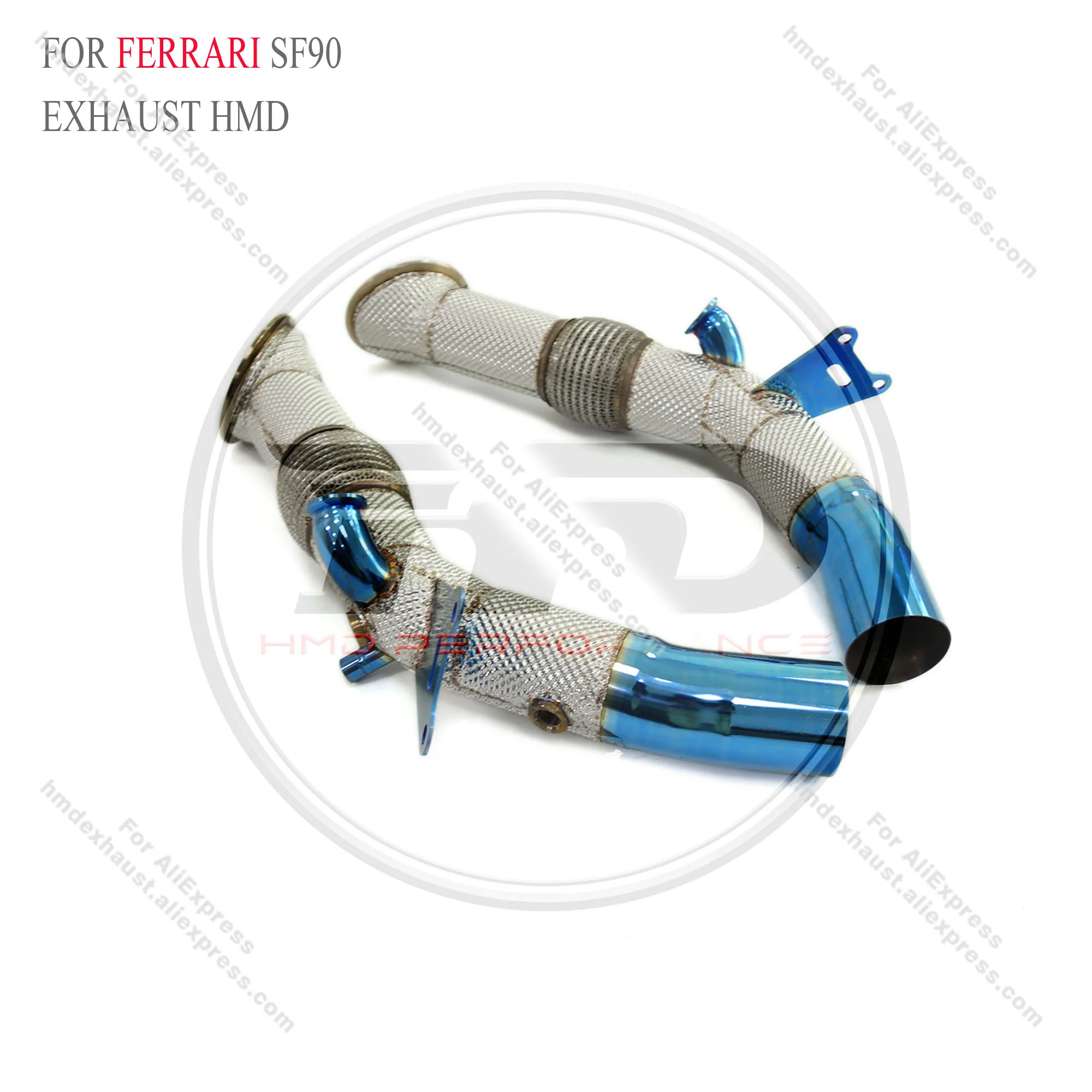 Sistema de escapamento HMD Downpipe de alto desempenho de fluxo para Ferrari SF90 3.9T 2019 com tubo de corrida de proteção térmica