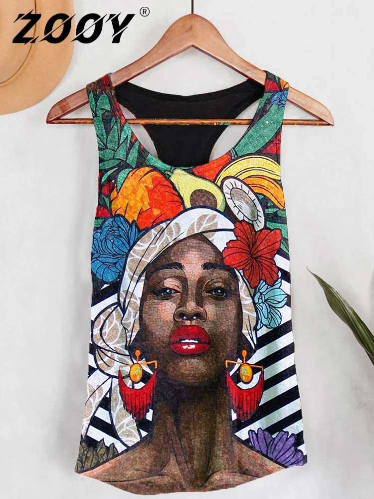 

XXS-8XL women Plus Size Chest 170cm Round Neck African Art Oil Painting Print Summer Personalized Fashion Versatile Tank Top