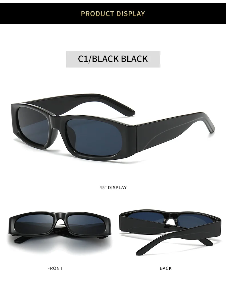 Schwarze Sonnenbrille im Hiphop-Stil mit schmalem Rahmen für Herren im Retro-Stil, mühelose orangefarbene Sonnenbrille UV400 – Detail 6