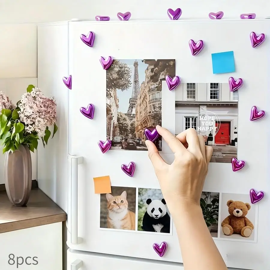 1/5/10/20/50/100pcs Purple Heart-Shaped Fridge Magnets – Cute Decorative for Kitchen, Office, Whiteboard, Refrigerator, And Dish