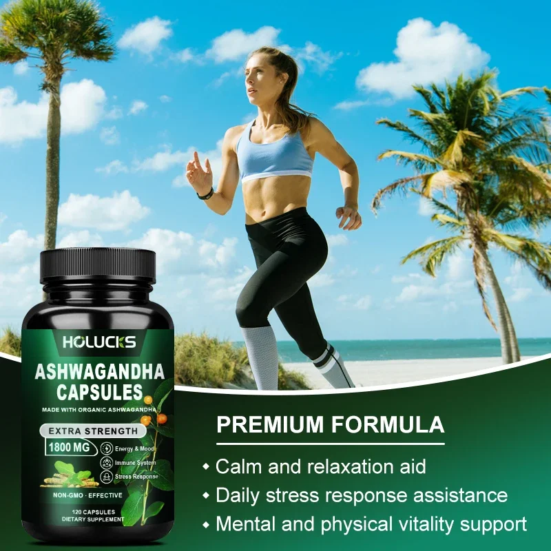 Ashwagandha 1800mg Supplement, with Organic Ashwagandha & Black Pepper, Support Relaxed Mood, Immune System & Stress Management