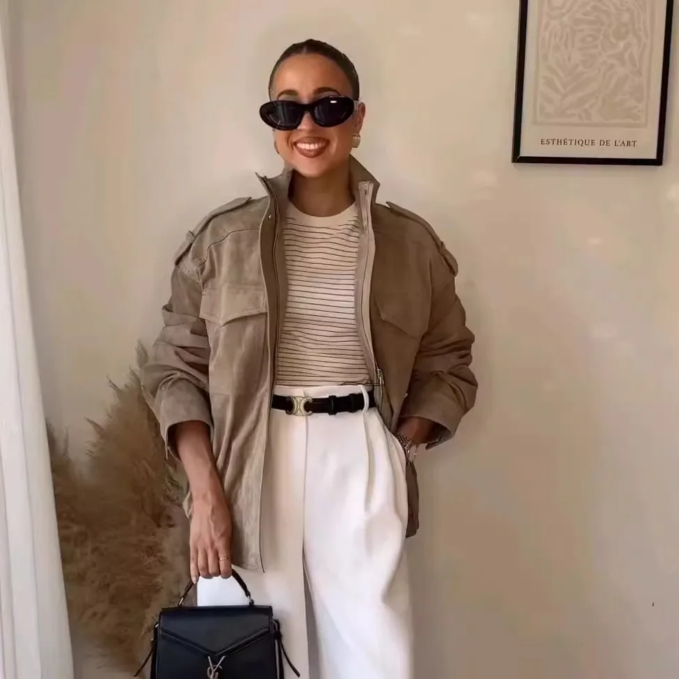 

WMXZ Осенняя новинка: женская уличная куртка с длинным рукавом, воротником-стойкой, на молнии, в повседневном французском стиле, модная верхняя одежда для женщин