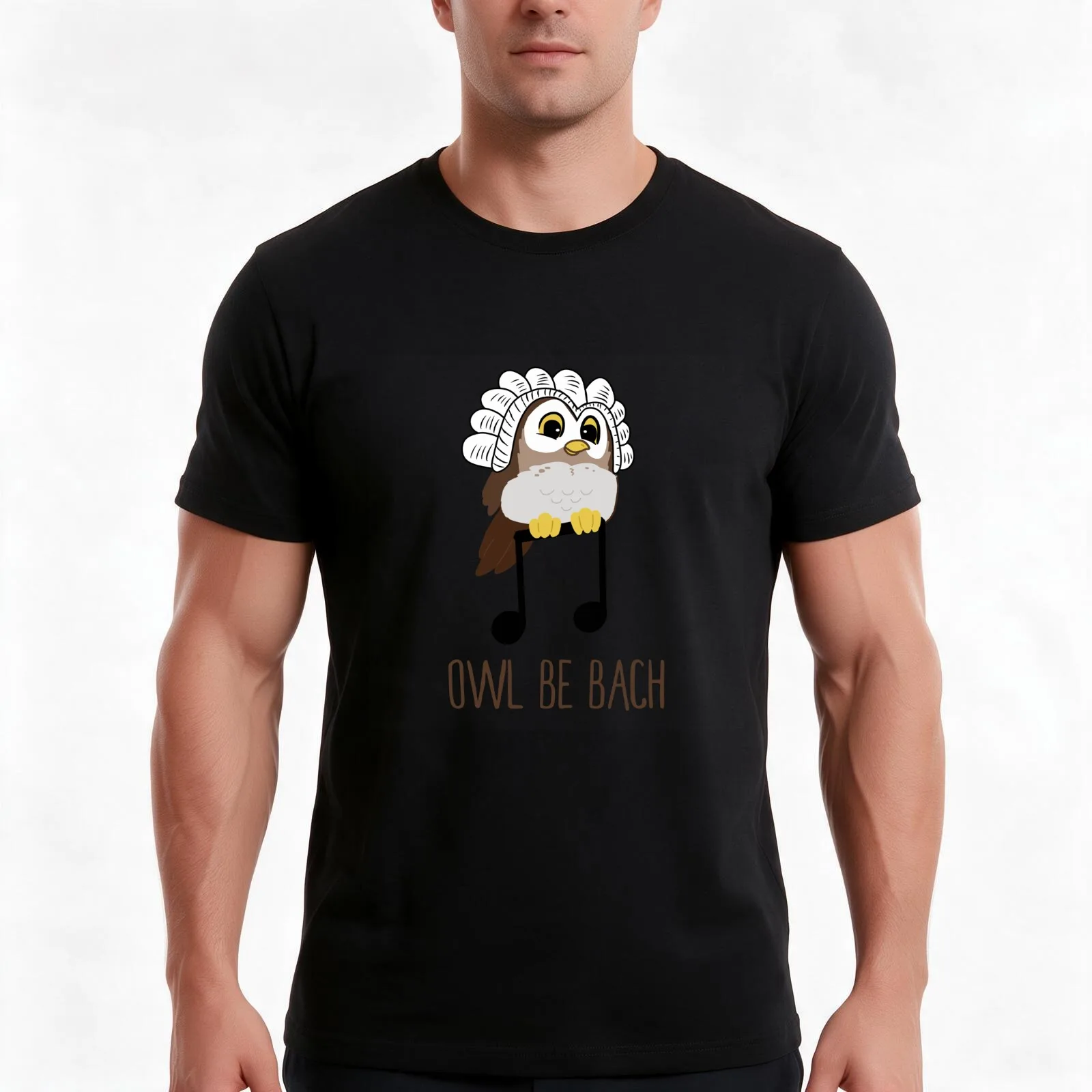 Owl Be Bach funny cute musician bird note T-Shirt, Summer Casual Cotton Tee, Oversized Streetwear Tops, Vintage Graphic Print