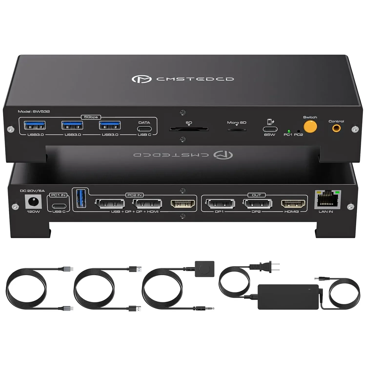 15 in 1 USB C KVM Docking Station Switch 3 Montors 2 Computers,100W PD Charging,4K Displayport and HDMI KVM Switch for Laptop