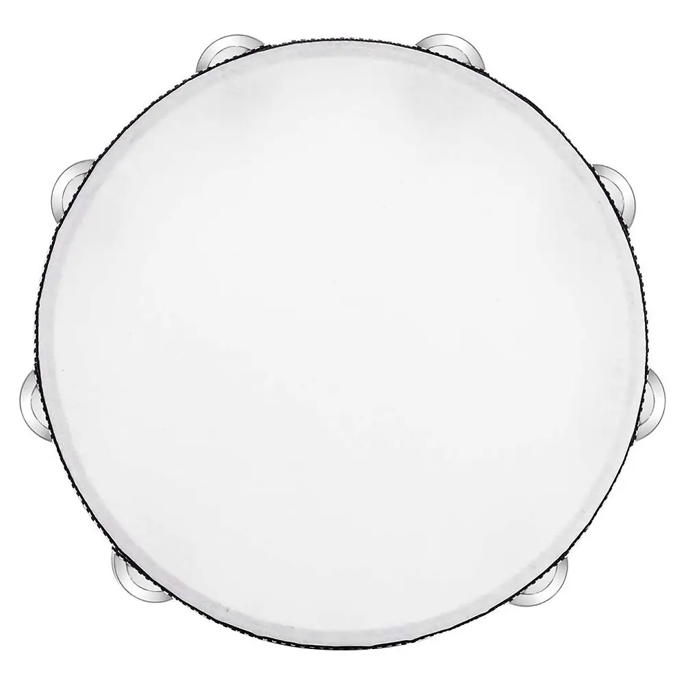 10 Inch Hand Held Sheepskin Tambourine Birch Wood Shell Polyester Head Metal Jingles Melodious Plink Portable for Party