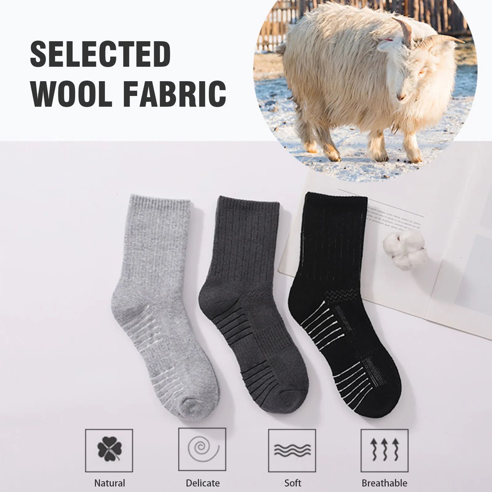 Wear-Resistant Wool Socks Thermal Wool Socks Non-Slip Wear Resistant Breathable Winter Warm Hiking Socks