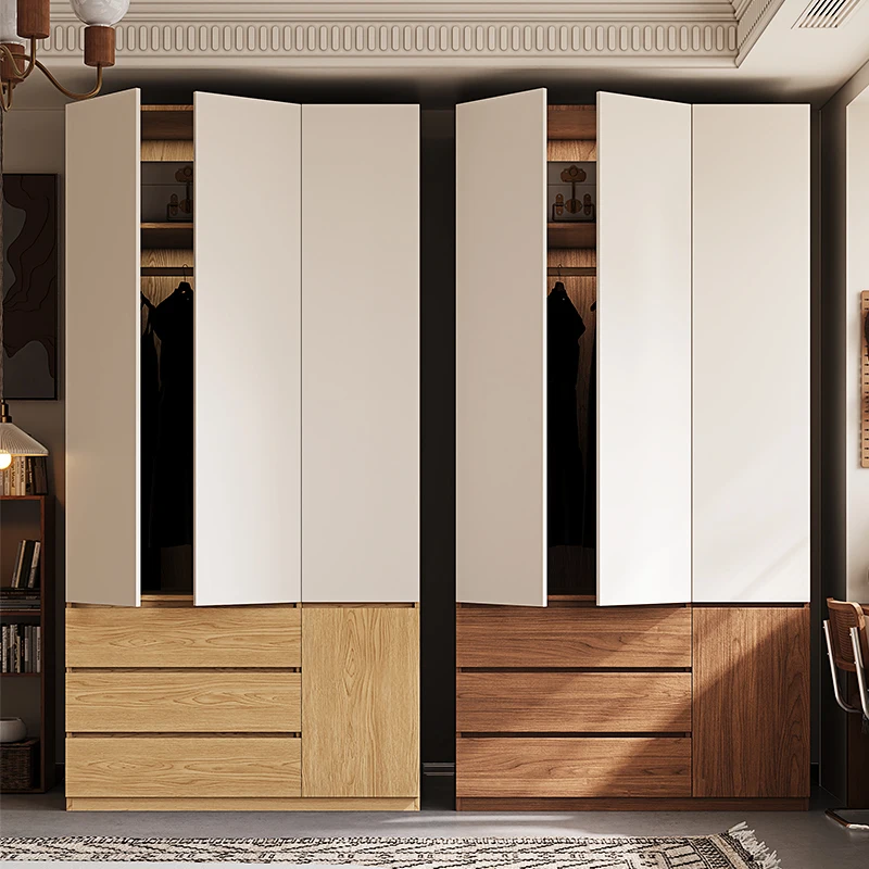 Solid wood wardrobe household bedroom door to top segmented free handle storage cabinet modern simple high-end wardrobe