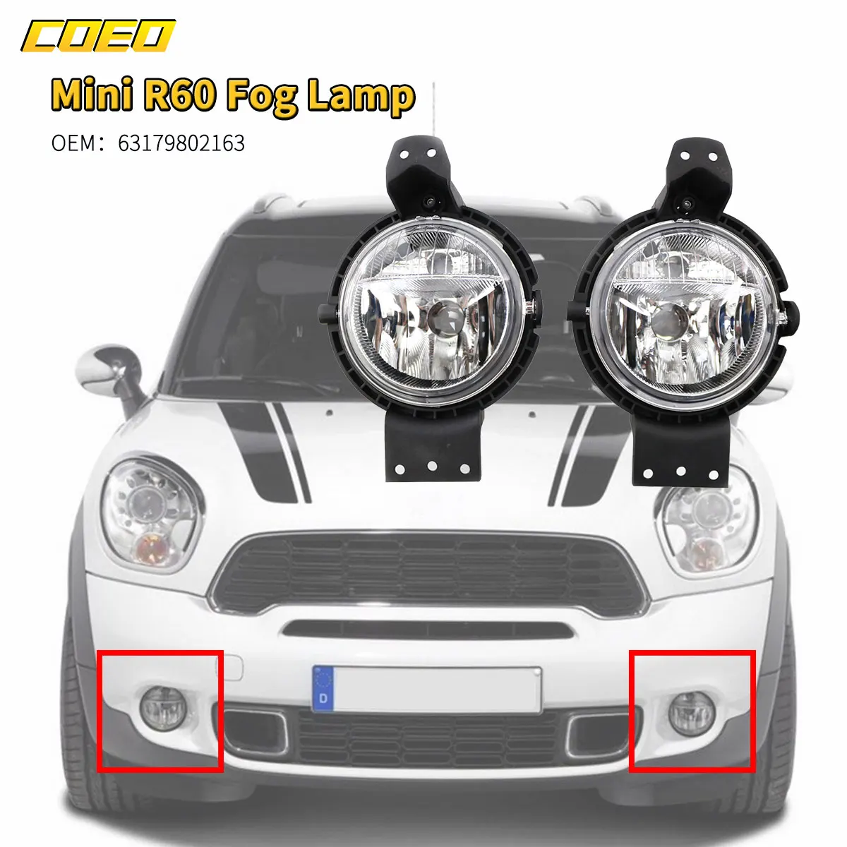 Auto Front Bumper Fog Light Assembly For BMW Mini R60 63179802163