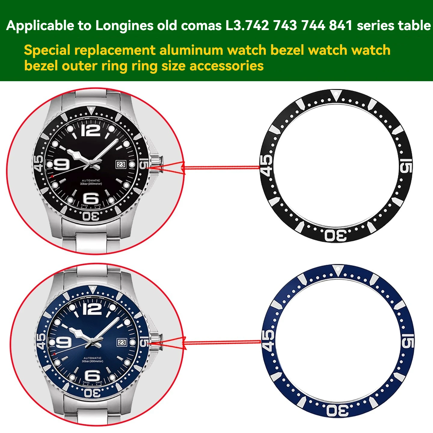 For Longines old Kangkas outer bezel L3.742/741 L3.743 744 643 L3.841 dial scale ring aluminum ring suitable 44mm/41mm/39mm dial